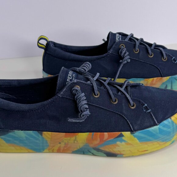 Womens 9.5 Sperry Crest Vibe Navy/Coral Floral Tropical Platform Slip On Sneaker - Picture 5 of 8